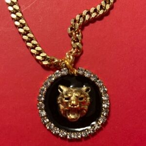 Tova Gold and Black enamel  Panther Pendant Necklace
